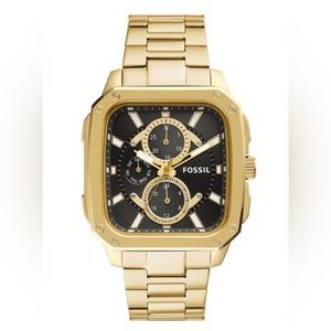 Fossil Gold-Tone Square Chronograph Watch with Black Dial Mens